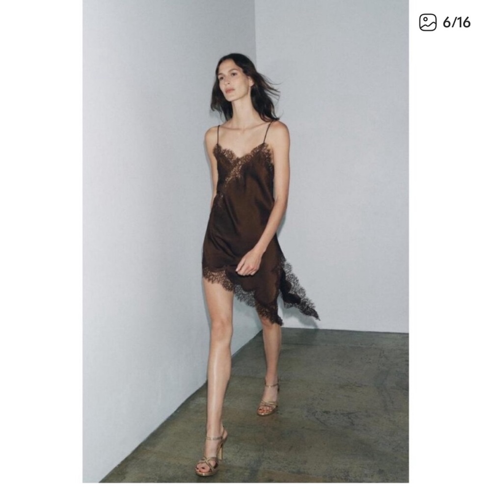 ZARA BROWN SATIN ASYMMETRICAL DRESS (S) BNWT - Picture 5 of 5
